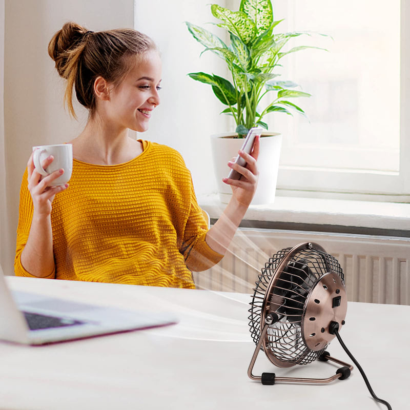 4 Inch Small USB Desk Fan, Mini Quiet Fan with Metal Construction & Strong Airflow & 360°Adjustable Tilt Angle, Personal Cooling Fan for Desktop Office (Bronze) 1 Bronze