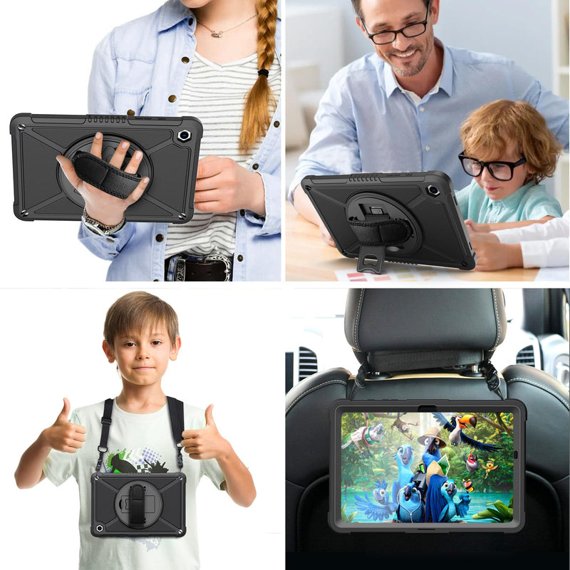 ZtotopCases for Samsung Galaxy Tab A9+ / A9 Plus 11'' 2023 (SM-X210/X216/X218), Shockproof Hard Duty Case with Screen Protector+360 Rotating Hand Strap&Stand+Shoulder Strap for Tab A9+ Tablet, Black A9 11Inch Black