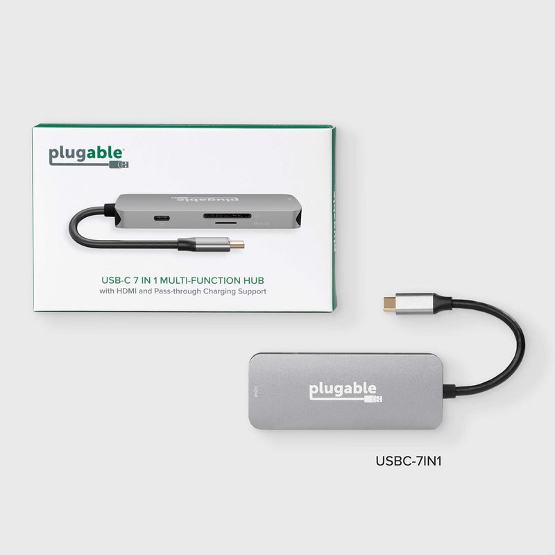Plugable USB-C Hub 7-in-1, Compatible with Mac, Windows, Chromebook, USB4, Thunderbolt 4, and More (4K HDMI, 3 USB 3.0, SD & microSD Card Reader, 87W Charging)