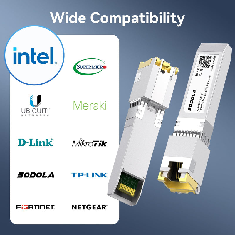 SODOLA 10GBase-T SFP+ to RJ-45 Transceiver,Programmed for Intel | with Marvel Chip，10Gbe SFP+ Copper Ethernet CAT6a Module, up to 30m, for Intel, Ubiquiti UniFi, Fortinet, TP-Link and More 10Gbase-T-Intel