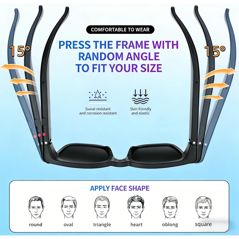 AI Smart Glasses with Camera, 8MP 4K Video Recording, Black | 8MP 4K Camera with EIS, AI Real-Time Translation, UV400 Photochromic, IP65, Bluetooth 5.4 Open-Ear Audio, 42g Ultra-Light