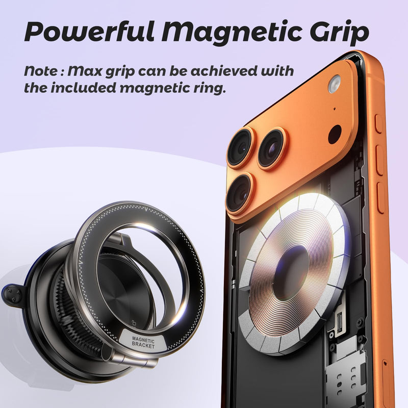 Alviera for MagSafe Car Mount for iPhone 17 Pro Max, Removable for Wireless Charging, Magnetic Suction Mirror Window Phone Holder, Hands-Free Phone Mount for Gym Bathroom Kitchen, Lilac Purple