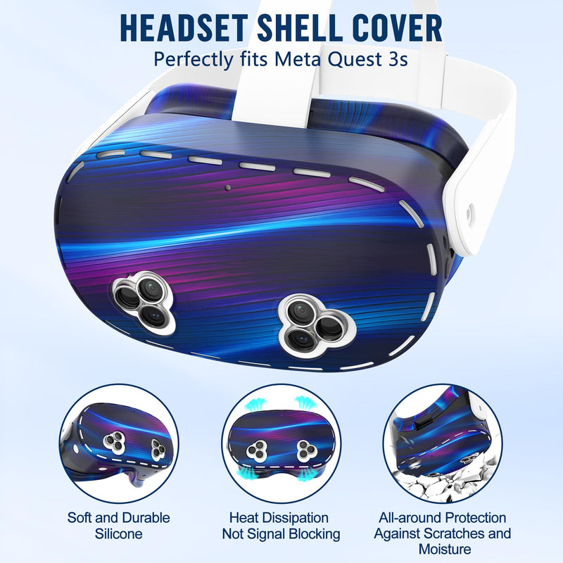 Silicone Cover Set for Oculus/Meta Quest 3S Accessories, 9H Tempered Glass Camera Lens Protector, All-Round Protection for Meta Quest 3s