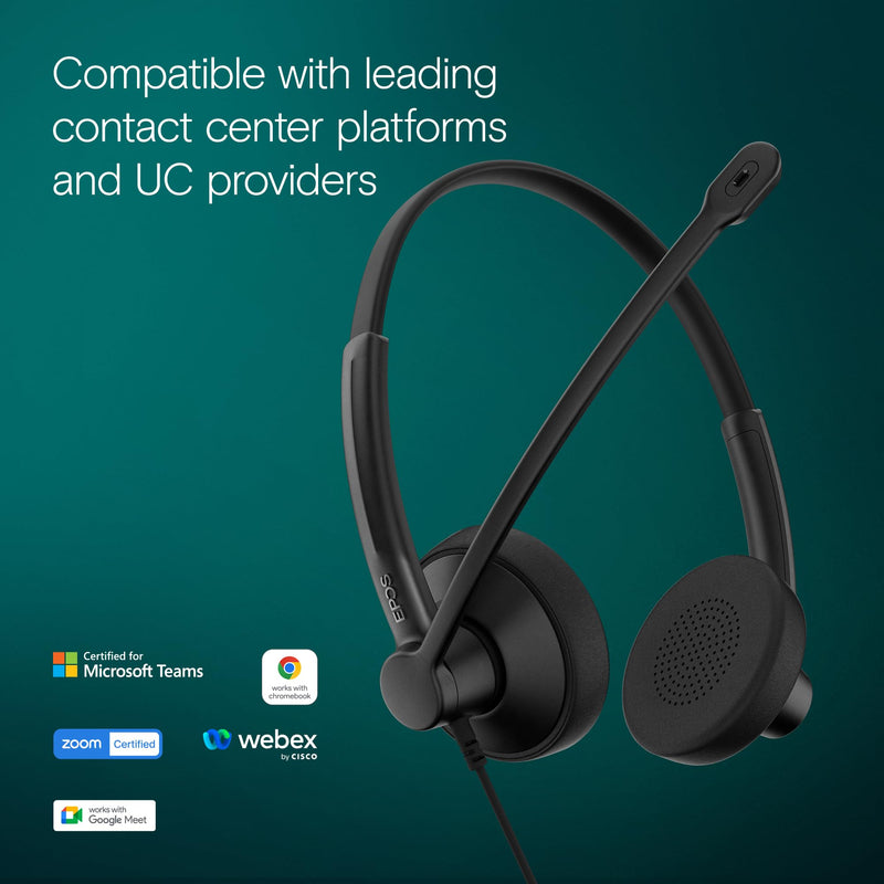 EPOS Impact 100 MS Stereo USB-C+A Headset with Microphone, Certified Microsoft Teams, Noise-Cancelling Mic, Lightweight, Call Control, USB Adapter, Soft Earpads, Professional UC Headphones