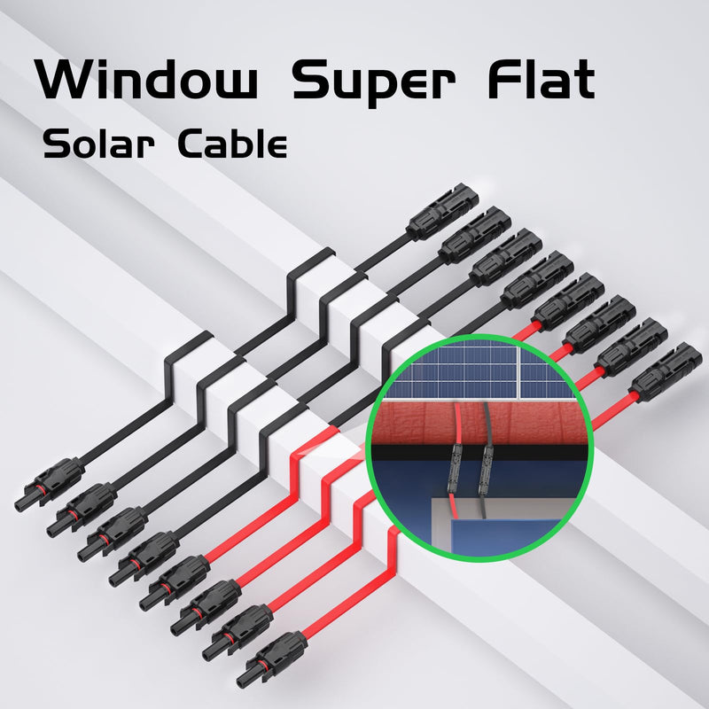 MXRPV Pack of 2 Solar Panel Flat Cable 4 mm², 100 cm Solar Cable Window Feed-Through Flexible PV Flat Cable for Balcony Power Station and Solar Power Station 100cm-2 Stück