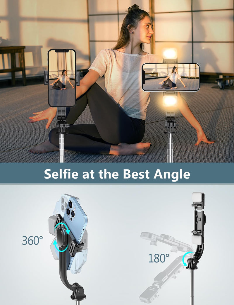 Selfie Stick Tripod with Light, 45'' Selfie Stick with Wireless Remote, Portable Phone Tripod Compatible with iPhone 15 Pro Max/15/14 Pro/14/13, Samsung S22/ S23 Ultra/Android Smartphone Black