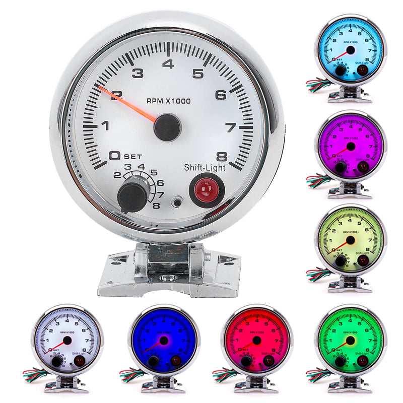 [AUSTRALIA] - Electrical Tachometer 3.75In 0-8000 Rpm 7 Color Background Lights For 4/6/8 Cylinder 12V Gasoline Powered Vehicles 