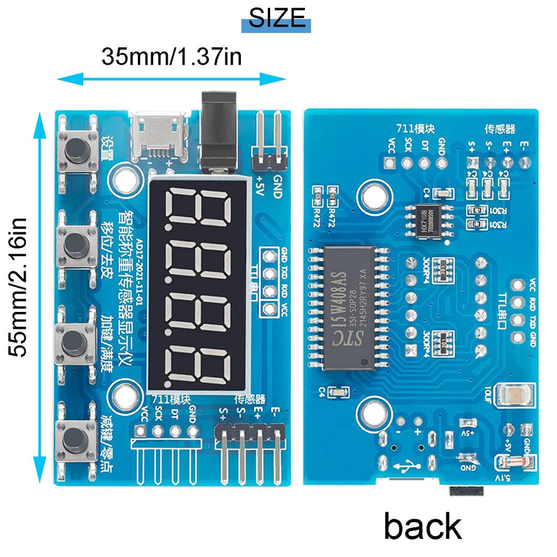 Youmile HX711 Digital Load Cell Module A/D Module Weight Pressure Sensor Display 24 Bit Weighing Device Electronic Scale Display Meter with Micro USB Cable Stand not included