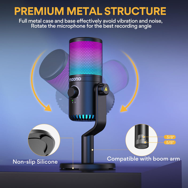 MAONO Gaming USB Microphone with Software, Programmable RGB Mic for Recording, Streaming, Podcast, PS5, PS4, PC, Computer, DM30 RGB Black