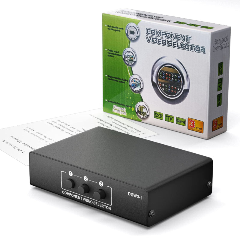 [AUSTRALIA] - Component AV Video Switch Box 3 in 1 Out, BolAAzuL 3 Port 5 RCA YPbPr Cable RGB Component AV Switcher Selector Converter 3-Way Plug & Play for Retro Gaming PS2 Wii Xbox DVD Player TV 3X1 Switch 