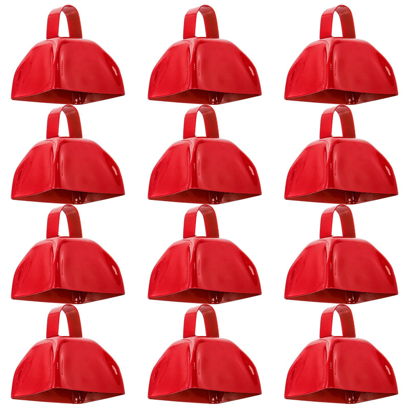 Foraineam 12 Pcs Cow Bells, Metal Loud Call Bell Alarm Noisemakers with Handle, Cowbells Hand Percussion Musical Instruments for Sporting Football Events, Weddings, Team Cheering, New Year's Eve