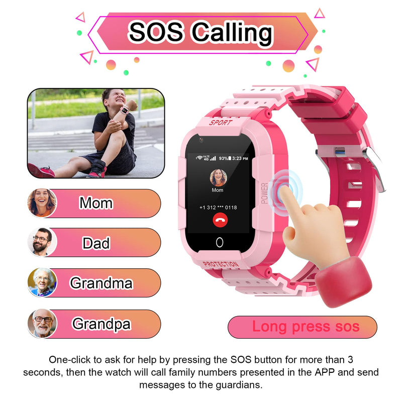 Wonlex 4G GPS Smart Watch for Kids with SIM Card, 1.4" Touch Screen Kids Smartwatch for Boys Girls Gift, Kids Phone Watch with Video Calls/Voice Chat/Camera/Music/Alarm/SOS/Pedometer Pink