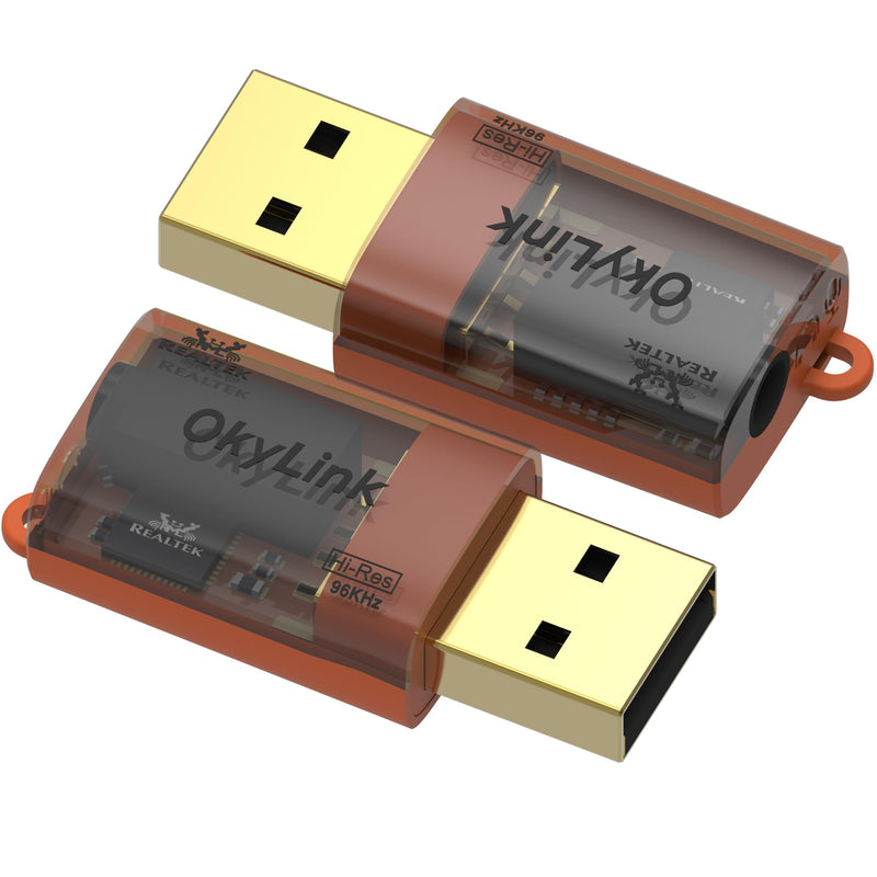 OkyLink USB to 3.5mm Audio Adapter, 96kHz Hi-Res DAC, Plug and Play,2-Pack | External Sound Card, TRRS 4-Pole, Realtek DAC Chip, Compatible with PS5/PS4, Windows, Mac Orange 2 Pack