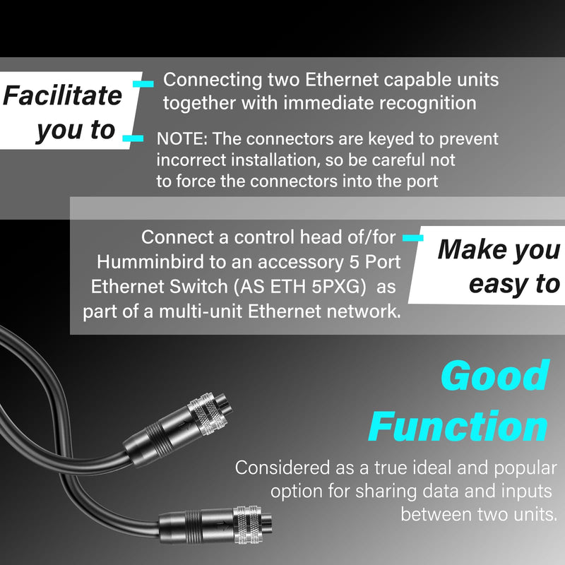 AS EC 30E 720073-4 Ethernet Cable 30 Feet Replace for Humminbird Black Fit for Helix, APEX, SOLIX and Onix Models AS EC 30E