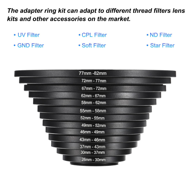[AUSTRALIA] - PATIKIL 13pcs Step Up Ring, Camera Lens Filter Adapter Ring Aluminum Filter Ring Adapter Set for Camera Lens Hood, 72-77MM, 77-82MM 