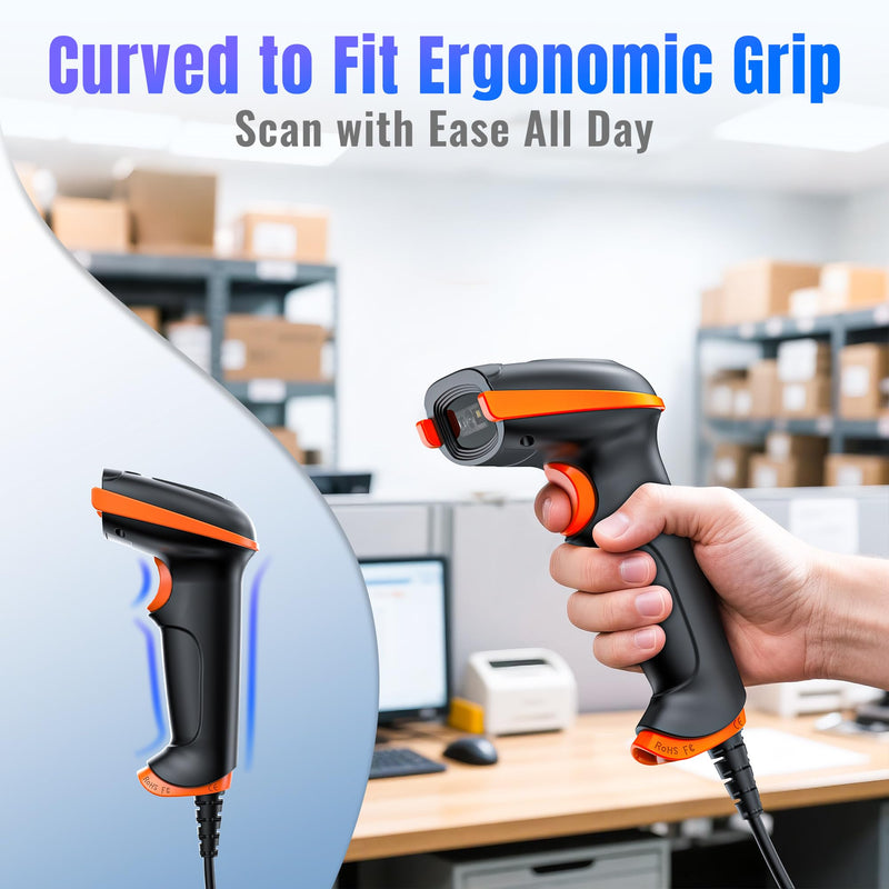[AUSTRALIA] - Tera Upgraded USB 1D 2D QR Barcode Scanner Wired, Officially Certified Dustproof Shockproof Waterproof IP65 Ergonomic Handle Fast and Precise Scan for Windows Linux Plug and Play Model D5100Y 2D Wired 
