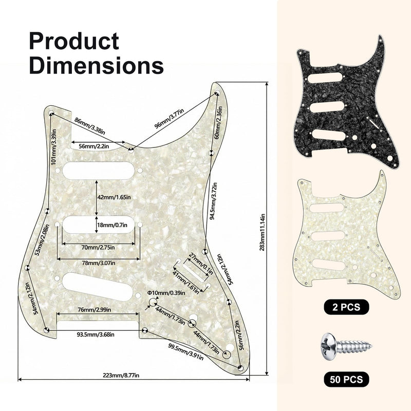 [AUSTRALIA] - 2 Pack Guitar Pickguard SSS 11 Hole for Stratocaster Replacement, 3 Ply Electric Guitar Scratch Plate with Pure Aluminum Foil Shielding, Modern Style Backplate, Fits US/Mexico Standard Strat 