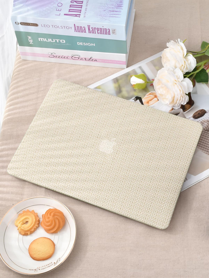 Seorsok Compatible with MacBook Air 13 Inch Case2022 2021 2020 2019 2018 Release A1932 A2179 M1 A2337 Touch ID,Elegant Leather Plastic Hard Shell Case Transparent Keyboard Cover,Beige Woven Fabric Air 13(A1932 A2179 M1 A2337) Beige