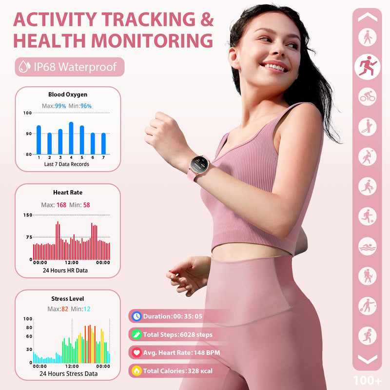 Smart Watch for Women Round Android iphone compatible IP68 Waterproof | Zolovip Womens Fitness Watch Answer/Make Call, Ultra thin 1.32" AMOLED, 100+ Sport Modes, Health/HR/Sleep, 2 Straps
