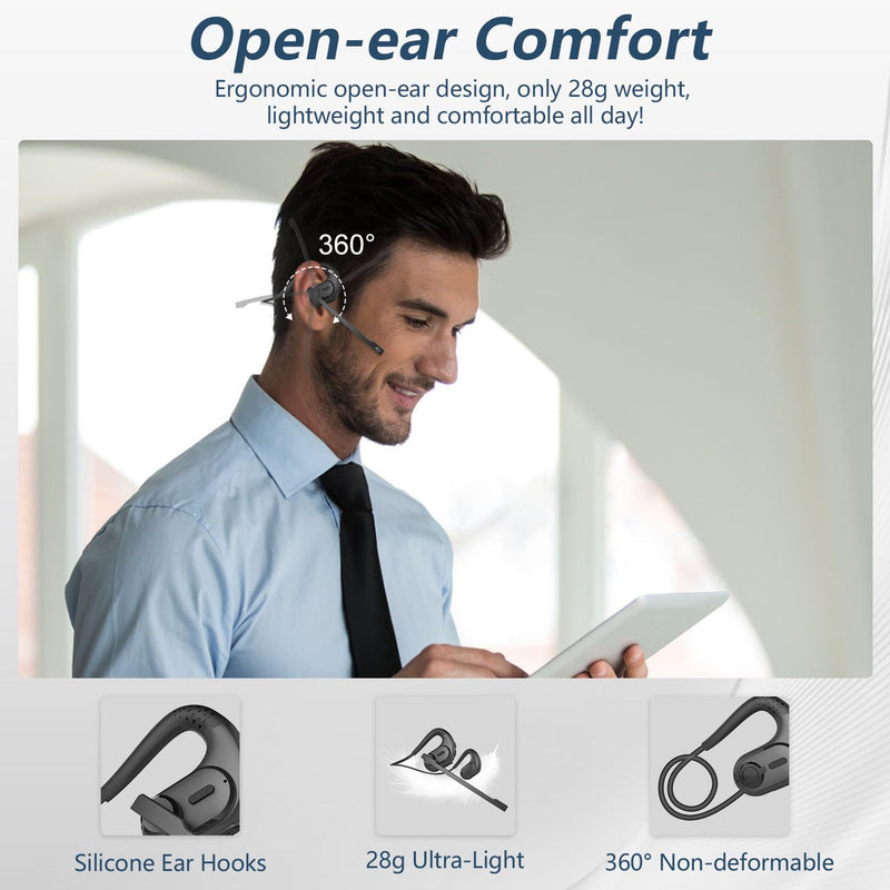 [AUSTRALIA] - BANIGIPA Bluetooth Headset with Removable Microphone, Noise Cancelling Wireless Headset for Phones Laptop Computer PC, Open Ear Headphones for Office Meeting Running Cycling Driving Working-12 Hrs A-G9 Black Headset Set 