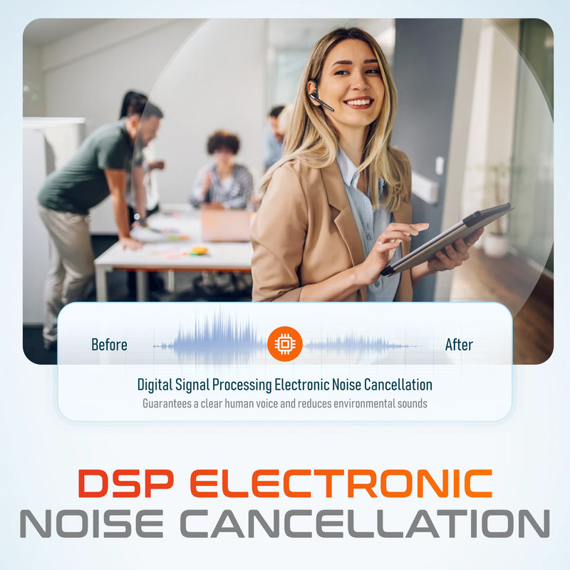 Delton Ultralight Bluetooth Headset with Noise Cancelling Microphone | Bluetooth Earpiece with Carrying Case, Wireless Headset for PC/Laptop, Compatible with MS Teams, Zoom and More - Black