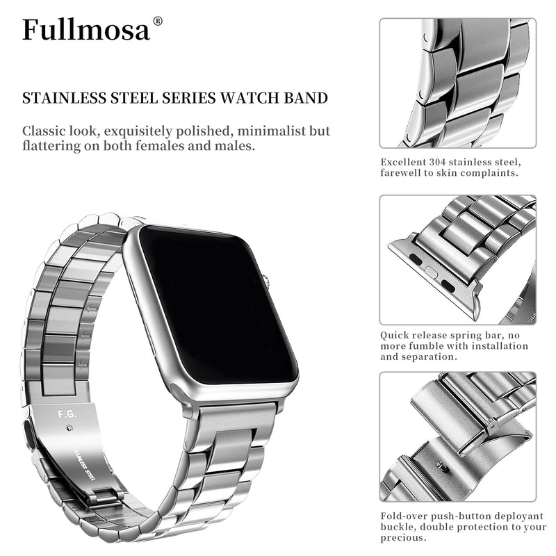 Fullmosa No-Tool Needed Compatible Apple Watch Band with Case 49mm 45mm 44mm 42mm Black Stainless Steel iWatch Band with Case for Apple Watch Series 8/7/6/5/4/3/2/1/SE/SE2/Ultra, 42mm 44mm