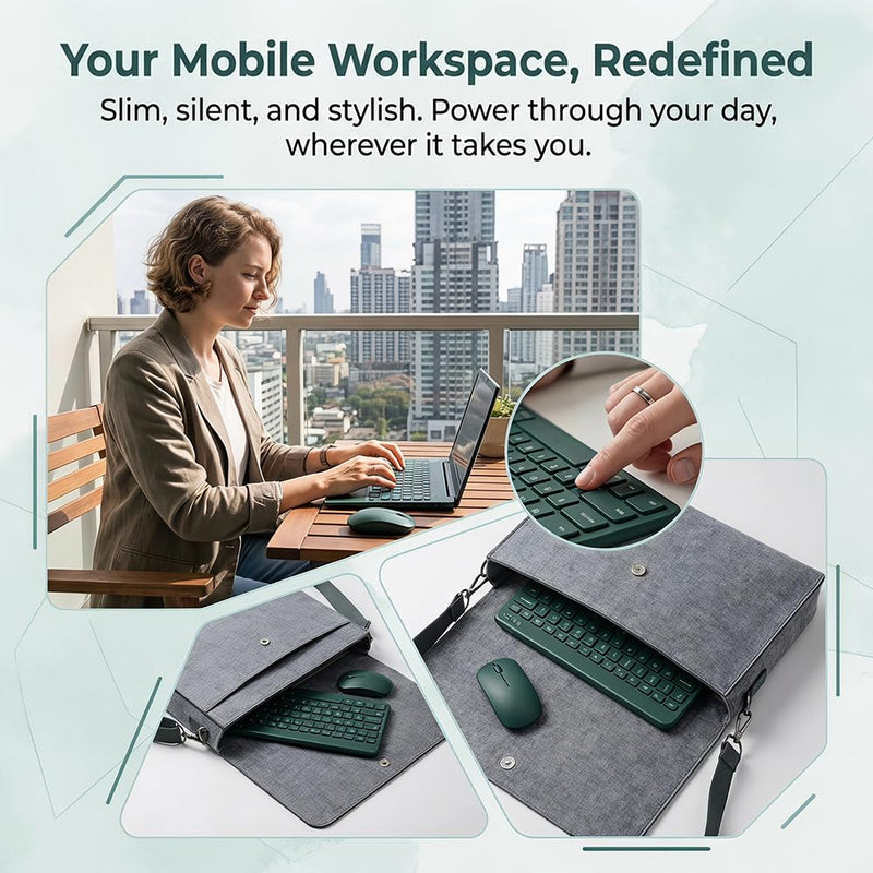 10 Inch Wireless Keyboard and Mouse Combo, Slim Portable Quiet Set for Tablet, Phone, Laptop, Home Office Use(Green) Green