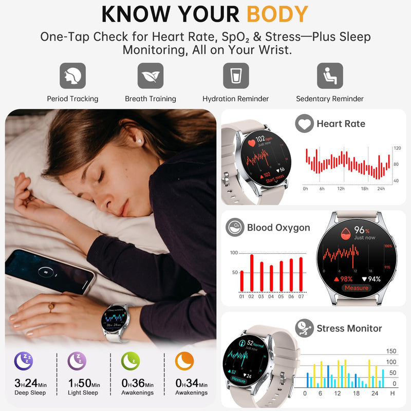 Smart Watch for Women Men, 41mm AMOLED Activity Fitness Tracker for Android iPhone with Always On Display, 150+ Sports, Calorie & Step Counter, Sleep Monitor, Answer/Make Calls (Starlight) Starlight