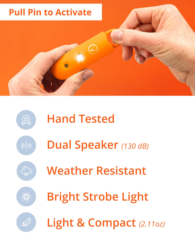 Vantamo Personal Alarm for Women - Extra Loud Double Speakers, First with Low Battery Notice with Strobe Light, Rechargeable - Safety Alarm Keychain (Tangerine) Tangerine