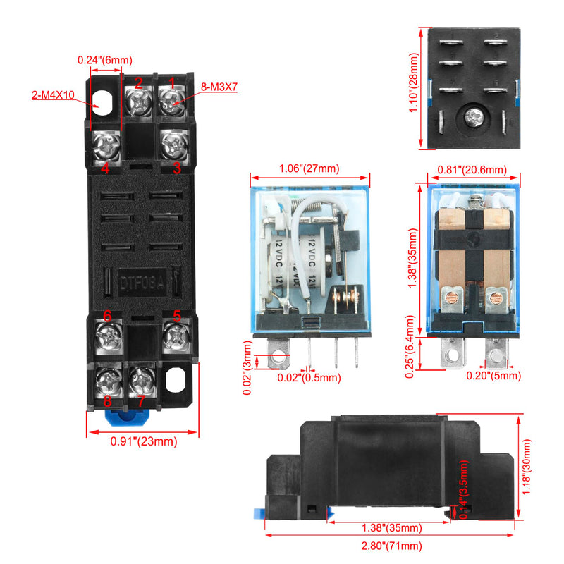 General Purpose Relay Module, Relay Switch, LY2NJ, 12VDC Coil, 10A 24VDC/220VAC, DPDT, LED Indicator, with Socket Base