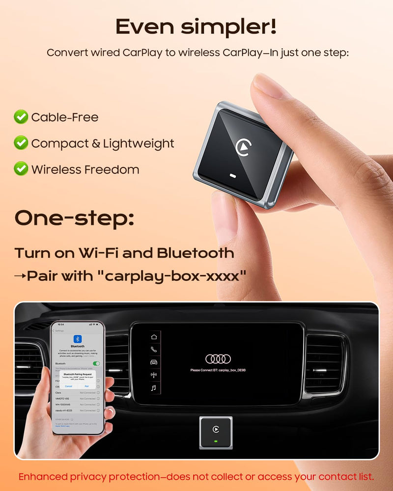 Mini Wireless CarPlay Adapter for iPhone Apple, USB-A/C Plug & Play | Go Wireless with Factory Wired Apple CarPlay, Fast Auto Connect, Low Latency, Compatible with iOS 10+ & 2015+ Cars, Gray