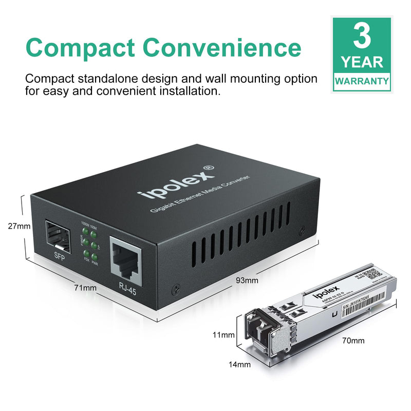 ipolex LC Media Converter + OM3 LC LC Fiber Cable