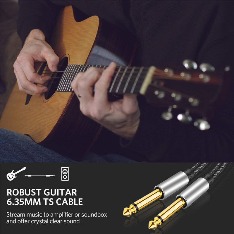 [AUSTRALIA] - 6.35mm Instrument Cable 50Ft,Silver Color Premium 6.35mm Mono Jack 1/4" TS Cable Unbalanced Guitar Patch Cords/Instrument Cable Male to Male with Zinc Alloy Housing and Nylon Braided(50Ft/15M) 50Ft/15M 