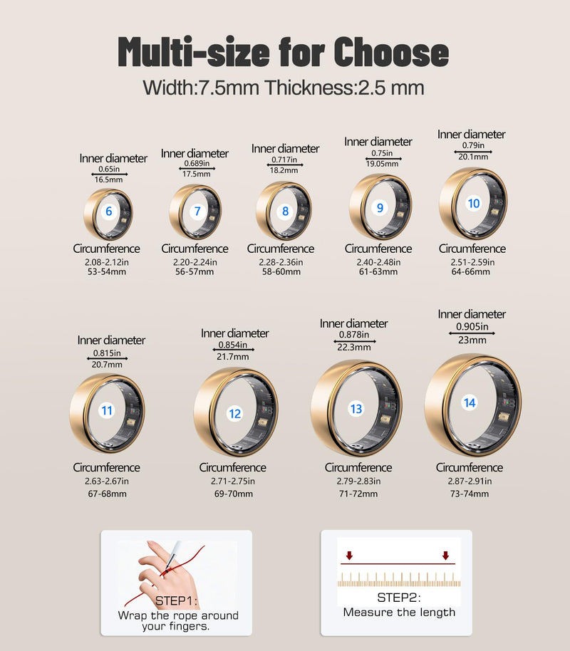 AI Smart Ring for Women Men, Health Ring with AI Health Analysis | Fitness Ring with HRV,Heart Rate,SpO2,Sleep Monitor & Stress, IP68 Waterproof Activity Tracke, No APP Fee (Rose Gold,13#)