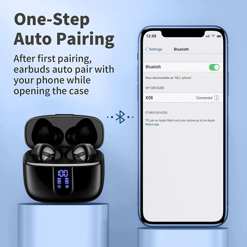 TAGRY 2 Sets X08 Black and White Bluetooth Headphones True Wireless Earbuds 60H Playback Ear Buds with Wireless Charging Case in-Ear Earbuds with Mic
