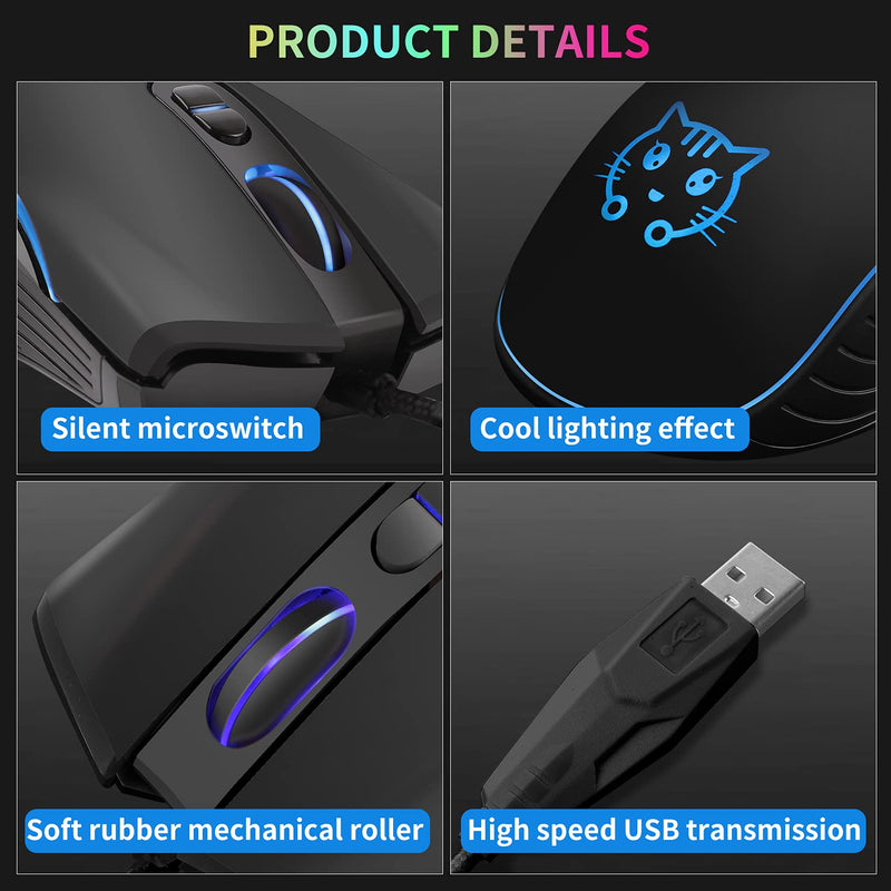 Gaming Mouse,7 Colors Backlit Optical Game Mice Ergonomic USB Wired with 2400 DPI and 6 Buttons 4 Shooting for Computer/Win/Mac/Linux/Andriod/iOS. (Black) Black
