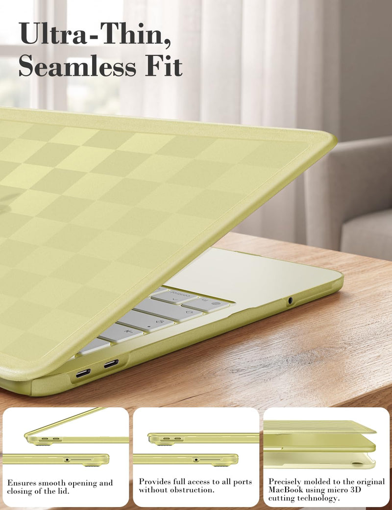 iCasso for MacBook Neo 13 Inch Case 2026 A3404 Citrus Yellow | MacBook Neo 13 Inch Subtle Checkerboard Case, A18 Pro Chip, Keyboard Cover Screen Film