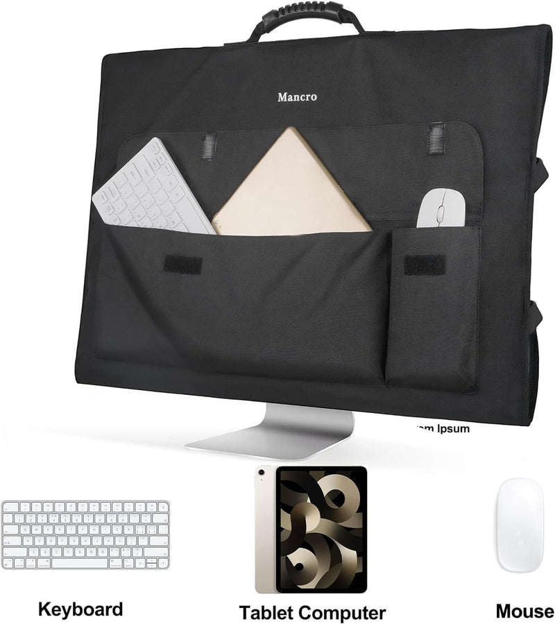 Mancro Monitor Carrying Case Compatible with Apple 27" iMac | Padded Travel Carrying Bag, Rubber Handle, Pockets for 27" Screen and Accessories, Protective Dust Cover
