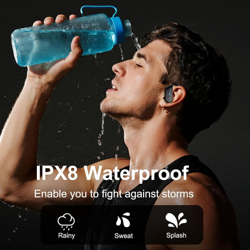 Ordtop Sport Wireless Earbuds with Earhooks, 70H Playtime, IPX8 Waterproof | Bluetooth 5.4, 4 ENC Microphones, Deep Bass Sound, LED Display, USB-C Fast Charging, Secure Fit For Running, Gym And Workouts Deep Black