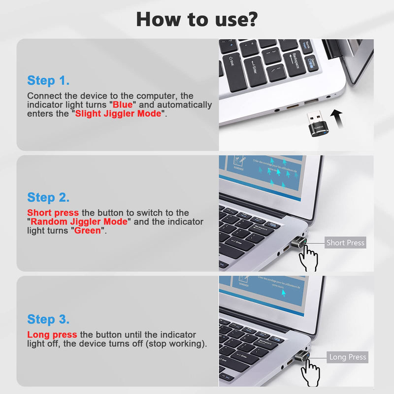 Mouse Jiggler Undetectable Metal USB Mouse Mover with Switch Button, Automatic Mouse Shaker with 2 Jiggle Modes, Mouse Simulator, Driver-Free, Plug & Play, Keep Computer/Laptop Awake, Black 1 PCS