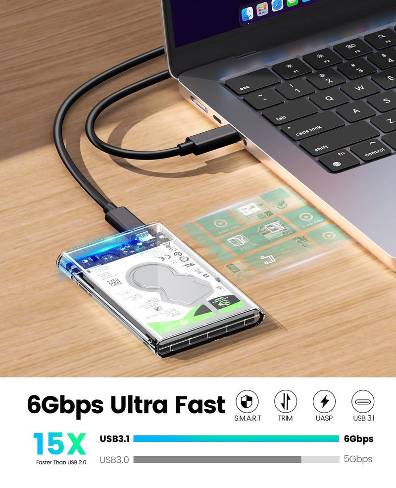 ORICO USB C 2.5'' DIY Sticker Hard Drive Enclosure Combination with Transparent 10Gbps Hard Drive Enclosure Support UASP Compatible WD Seagate Toshiba Samsung Hitachi PS5