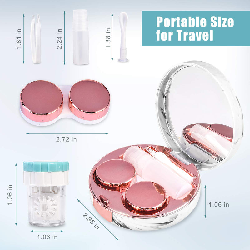 [AUSTRALIA] - Contact Lens Travel Kit with Cleaner Washer, Portable Contact Box with Mirror Tweezers Remover Tool Solution Bottle for Daily Outdoor Rose Gold 