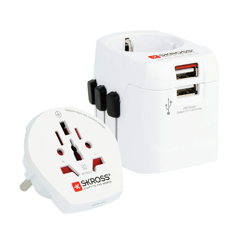 SKROSS Pro Light World Travel Adapter with USB | 3-Pole Travel Adaptor with Slide System | Designed for 200+ Countries | Compact and Reliable | White Pro Light USB Adapter Single