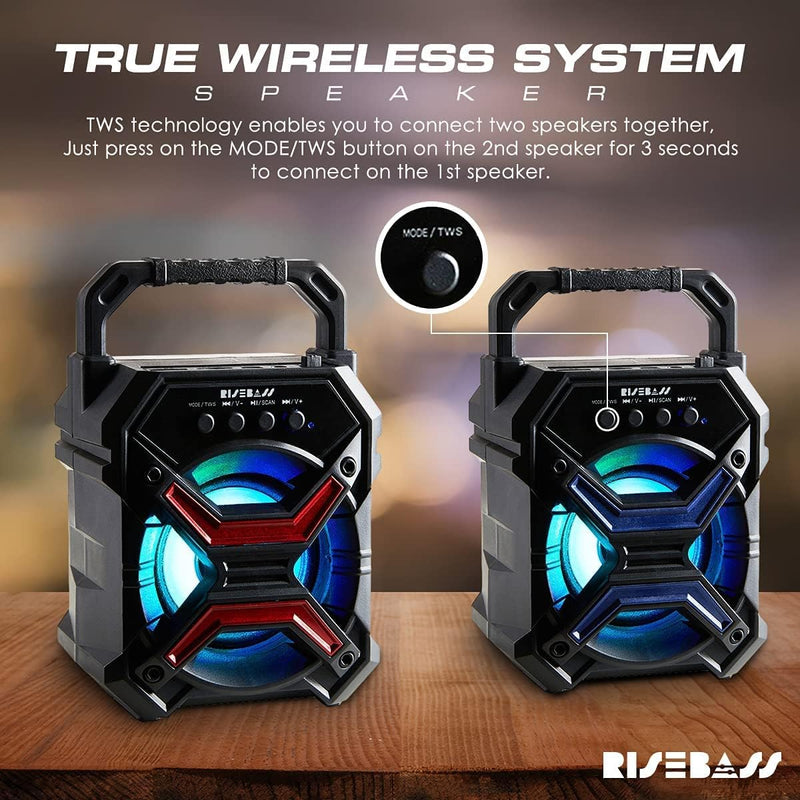 Portable Wireless Bluetooth Speaker for iPhone, Android, iPod and More - Rechargeable Bluetooth Speaker for Kids & Adults - Mini Speaker with Party Lights, for Hiking, Camping, Picnic and Boating Pack of 1 Red