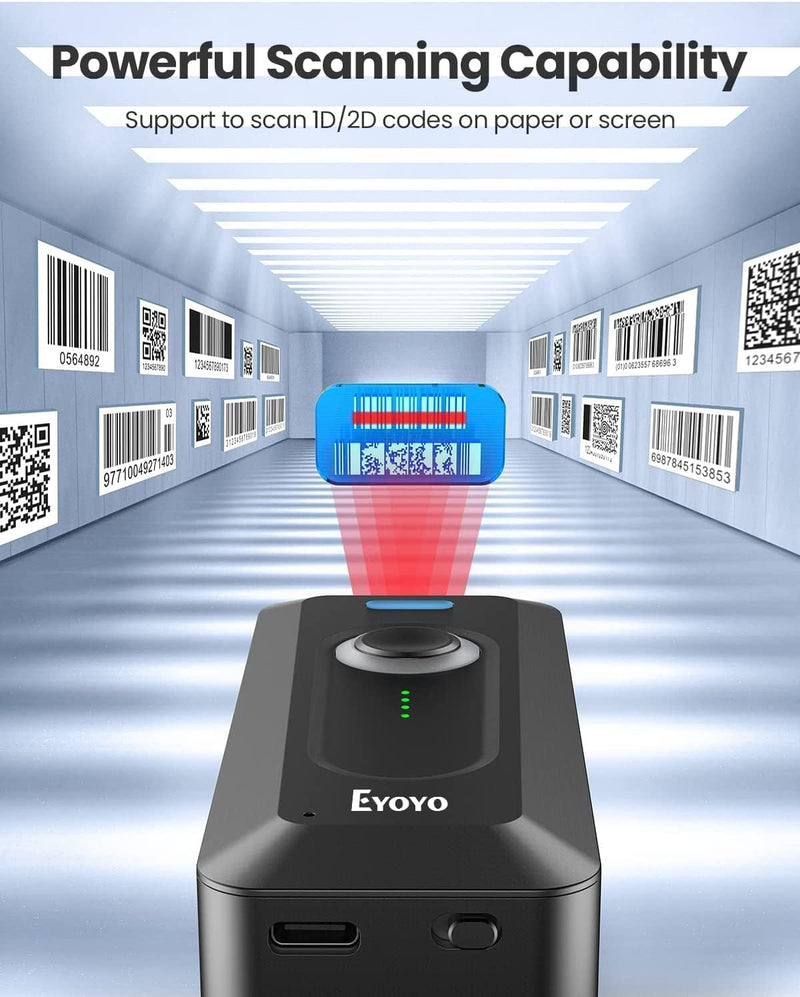 [AUSTRALIA] - Eyoyo Bluetooth 2D Barcode Scanner Wireless with Clip, 2000mAh Battery with Level Indicator, Portable Mini QR Bar Code Reader for Library Book Inventory Compatible with Android Phone, iPad, iPhone 