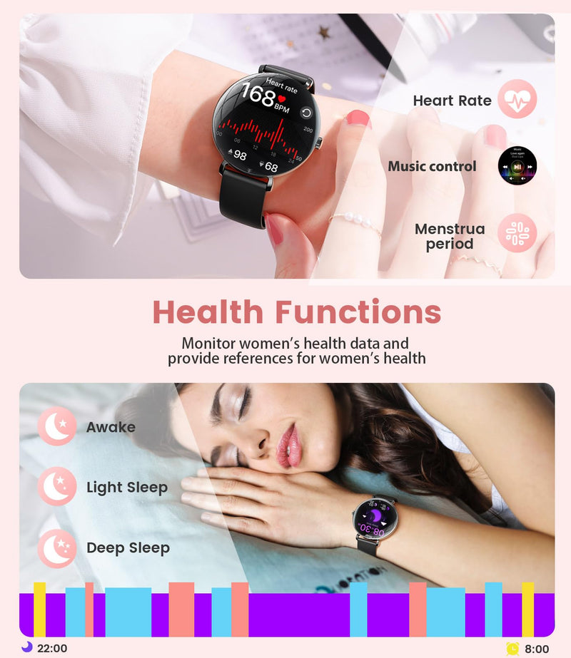 LIGE Ultra-Thin Smart Watch for Women(Answer/Make Calls),1.43" Fitness Tracker Watch with Heart Rate,Clories Tracker 100+ Sports Modes,Always-on Display Women Smartwatch for Android iOS(Black-FV17-H)