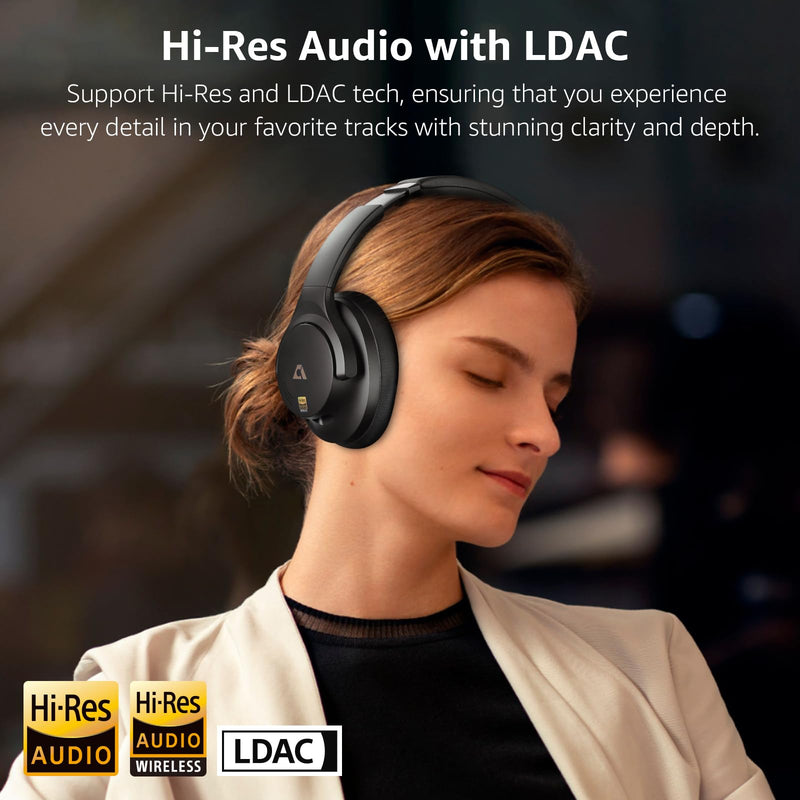 1Mii Y8 Hybrid Active Noise Cancelling Headphones, Wireless Over Ear Bluetooth Headphones, LDAC Hi-Res Audio, 75H Playtime, Deep Bass, Comfort Fit & Foldable Ear Cups, for Home Office Travel