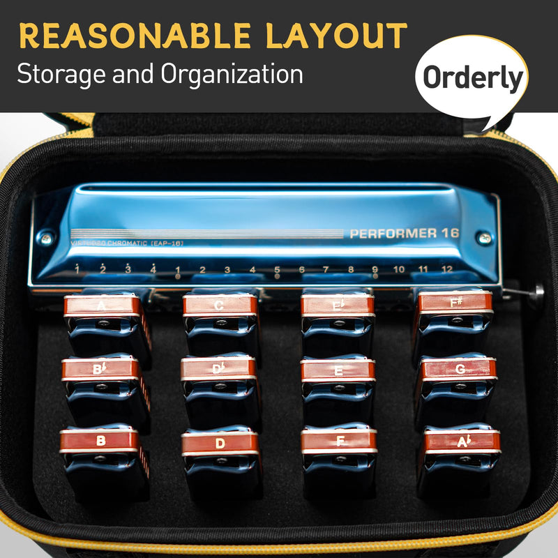 [AUSTRALIA] - East top Multifunctional Harmonica Carry Case for 12 Pcs Blues Harmoncia,1 Pcs Chromatic Harmonica and Other Harmonica Accessories 