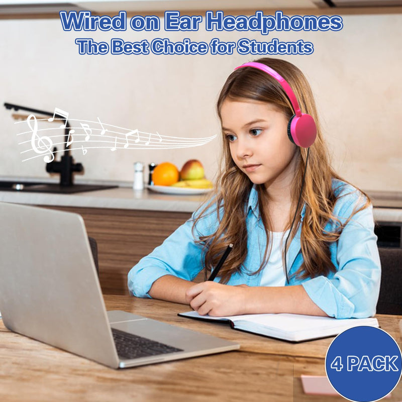 Kids Headphones Bulk 6 Pack for School Classroom Children Toddler Boys Girls Teen and Adult,Durable Wired Adjustable Student Earphones with 3.5mm Plug(FM102 Mixed Colors)