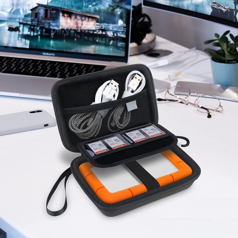 Lacdo Hard Drive Carrying Case for LaCie Rugged / Rugged Mini / Rugged Thunderbolt USB-C External Hard Drive Portable HDD LAC9000298 1TB 2TB 4TB 5TB EVA Shockproof Protective Storage Travel Bag, Black